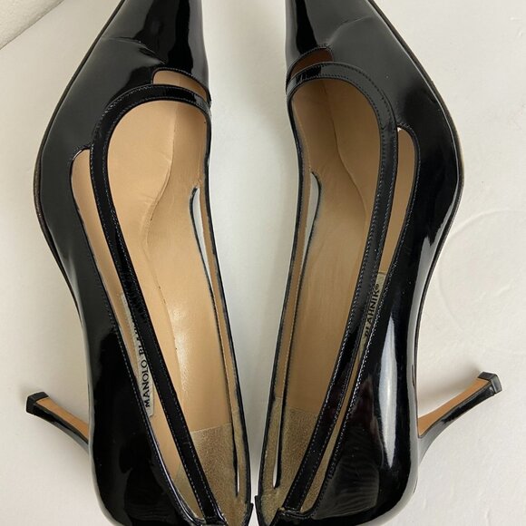 Manolo Blahnik Black Patent Leather Pointed Pump Heels Sz EU 42 - Picture 10 of 16